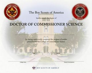 Boy Scout Official Doctor Of Commissioner Science Degree Award Certificate 10 "