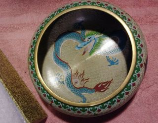 Vintage Chinese Cloisonne Blue Dragon Low Bowl box 5