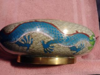 Vintage Chinese Cloisonne Blue Dragon Low Bowl box 8