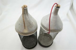 2 Vintage Tube Bottle Shape Wire Cricket Bait Boxes Cages With Corks 4