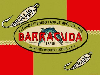 24 " X 18 " Reproduced Barracuda Lures St Petersburg,  Fl Canvas Banner