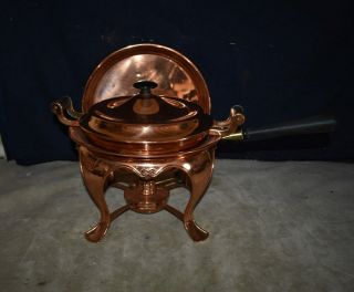 Antique S.  Sternau & Co.  Copper Chafing Dish & Lid,  Ornate Stand,  Burner,  Pan