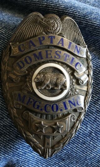 Vtg Domestic Mfg Co Inc Police Captain Badge Marked Sterling La Stamp & Staty Co
