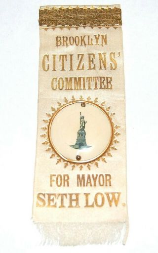 1901 Seth Low Mayor Nyc Badge York City Brooklyn Campaign Pin Button Pinback