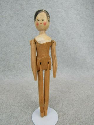 7 " Antique Primitive Grodnertal Jointed Peg Wooden Penny Doll Carved
