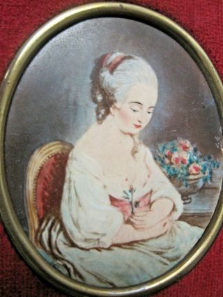 Antique Miniature Painting Hand Painted Portrait Framed 19th Century Nude Breast