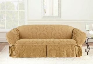 Sofa Size Antique Gold Matelasse Damask One Piece Slipcover By Sure Fit