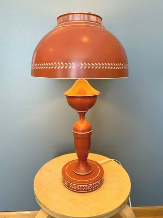 Vintage Salmon Pink Table Lamp Metal Toleware Underwriters Laboratories
