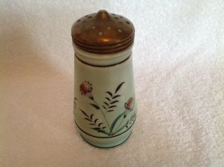 Antique Decorated W/ Flowers& Green Milk Glass 6 " Tall Muffineer Sugar Shaker
