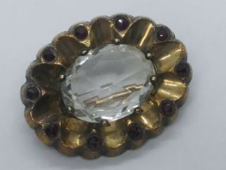 Antique Victorian Gold Filled Rock Crystal Glass Faceted Ruby Brooch Pin