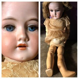 Antique Blue Eyes Armand Marseille 390n Bisque Doll Wig And Dress 23”