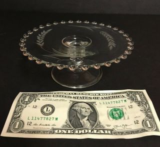 Vtg Childs Toy Glass Pedestal Cake Plate Stand Etched Wheat Design 2 1/4 " Tall
