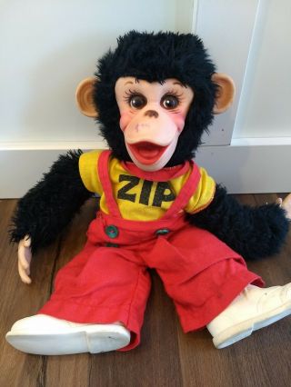 Vintage Rushton Plush Monkey Howdy Doody Zippy Zip The Chimp Rubber Face 16 "