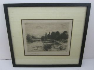 John Fullwood (1854 - 1931) Signed Antique English Landscape Etching Framed 11x13