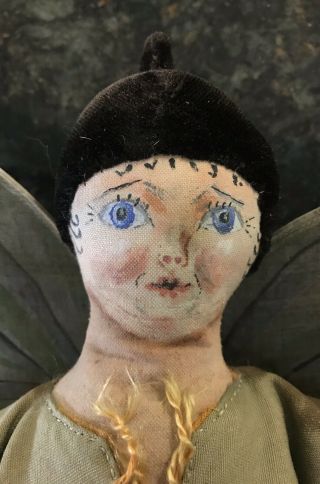 Vintage Antique Cloth Hand Painted Handmade Fairy Boy Doll 10.  5” 2