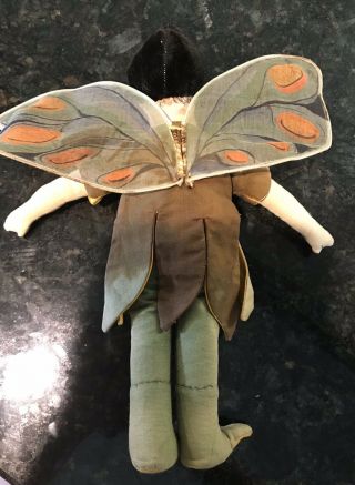 Vintage Antique Cloth Hand Painted Handmade Fairy Boy Doll 10.  5” 3
