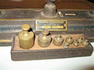 Antique Pharmacy Apothecary Henry Troemner BALANCE SCALE with Weights Model 655 6