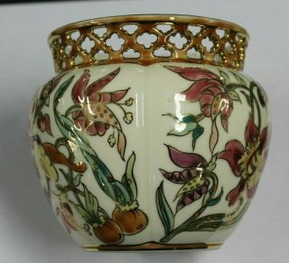 Zsolnay Hungary Porcelain Hand Painted Reticulated Cache Cachepot