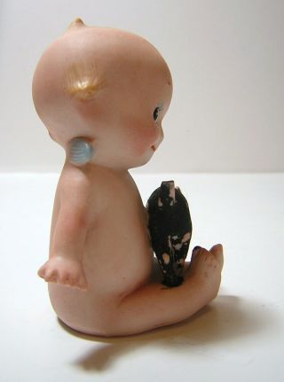 Antique Rose O ' Neill Germany Bisque Kewpie Sitting with Black Cat 3 