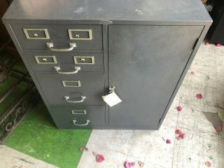 Vintage Steel Industrial Cabinet,  4 Drawers,  Cabinet With Safe