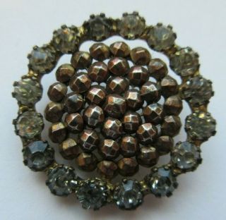 Dazzling Antique Vtg Victorian Metal Button W/ Cut Steels & Glass Paste Rim (o)