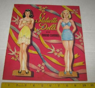 Vintage 1942 Statuette Girls Uncut Paper Clothes Cardboard Dolls Book Whitman