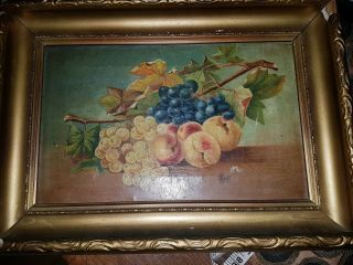 Antique Oil Painting On Canvas,  Still Life Fruit