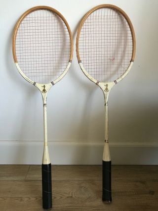 Vintage Pair Wright & Ditson Wood Criterion Badminton Racquets Antique Decor
