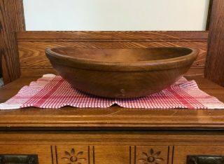 Antique Vintage Large Primitive Turned Wooden Dough Bowl 17 " By 5 "