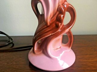 Vintage Mid Century 1950 ' s Abstract Organic Lamp Ceramic Pink and Rust Color 8