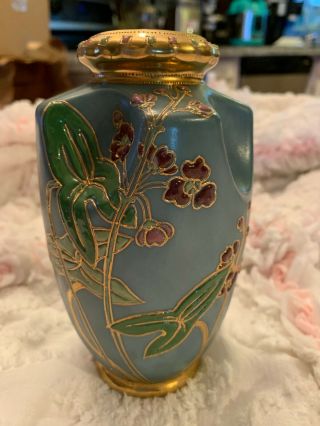 Antique Nippon Vase Hand Painted Flowers & Gold Moriage From Estate 1920 