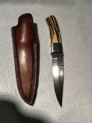 Vintage Collectable Michael Gregory Custom Stag Handle Fixed Blade Knife
