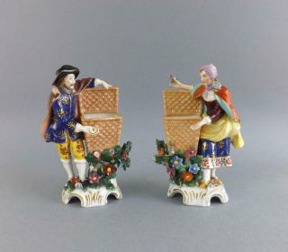 Antique Porcelain French Samson Chelsea Pare Of Figurines Of A Vendors,  Signed