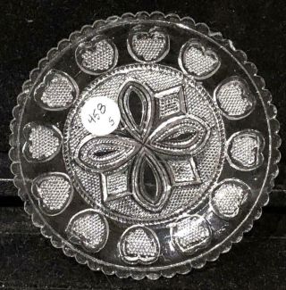 Scarce Antique Sandwich " 12 Heart " Pressed Glass Cup Plate,  Lr - 458,  C.  1845