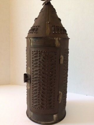 Early American Paul Revere Punched Tin Candle Lantern 14 