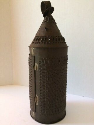 Early American Paul Revere Punched Tin Candle Lantern 14 