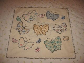 Antique Applique Pastel Butterfly Pillow Sham Embroidered In Black 18 " X 17 "