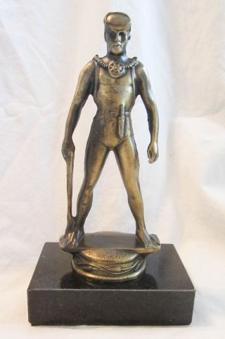 Scuba Diver Classic Paperweight Or Trophy Brass Marble Base Skin Dive Spear Gun