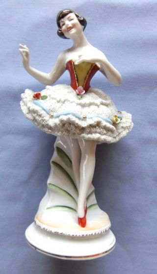 Sweet Young German Ballerina With Heavy Lace Figurine Marked D.  R.  P.  A.  5412