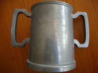 Antique 1911 Pewter Rowing Tankard /trophy Magdalen College Junior Fours