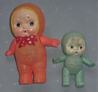 Vintage Pink And Green Celluloid Snow Babies Dolls