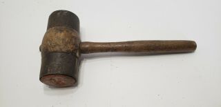 Antique Primitive Vintage Wood Mallet Hammer With Iron Rings