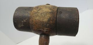 ANTIQUE PRIMITIVE VINTAGE WOOD MALLET HAMMER With IRON RINGS 6