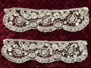 Handmade Antique Bruges Lace Cuffs 9 1/2 " By 2 3/4 "