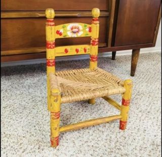 Vintage Mid Century Hand Painted Ladder Back Childrens Chair / Made In Mexico