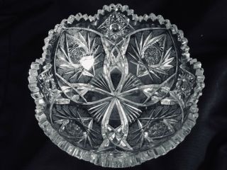 NO RES Antique ABP American Brilliant Period Cut & Engraved Glass Bowl Gravic 2
