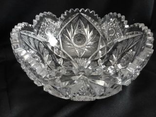 NO RES Antique ABP American Brilliant Period Cut & Engraved Glass Bowl Gravic 6