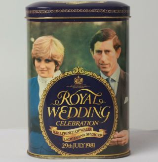 Prince Charles Lady Diana Wedding Toffee Metal Tin With Lid 1981 Vgc