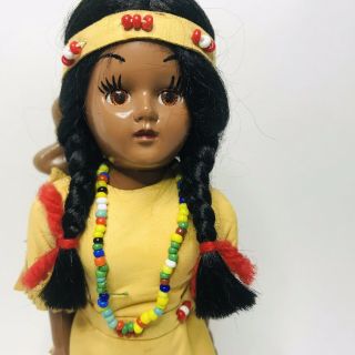 Vintage Native American Indian Doll With Baby In Papoose Leather Dress Moccasins