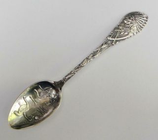 Antique Sterling Souvenir Spoon Indian On Handle,  Cawston Ostrich Farm In Bowl